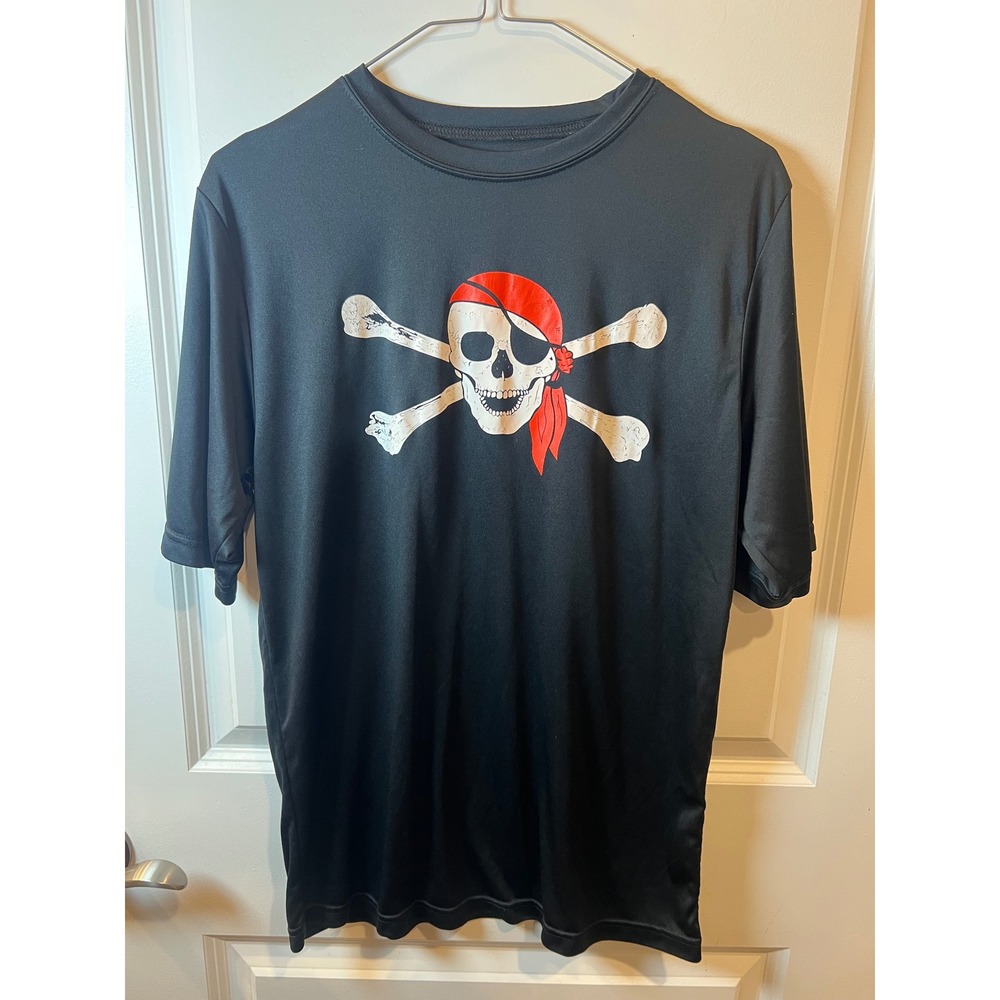Team Mens T-Shirt Pirate Skull Graphic Black Large